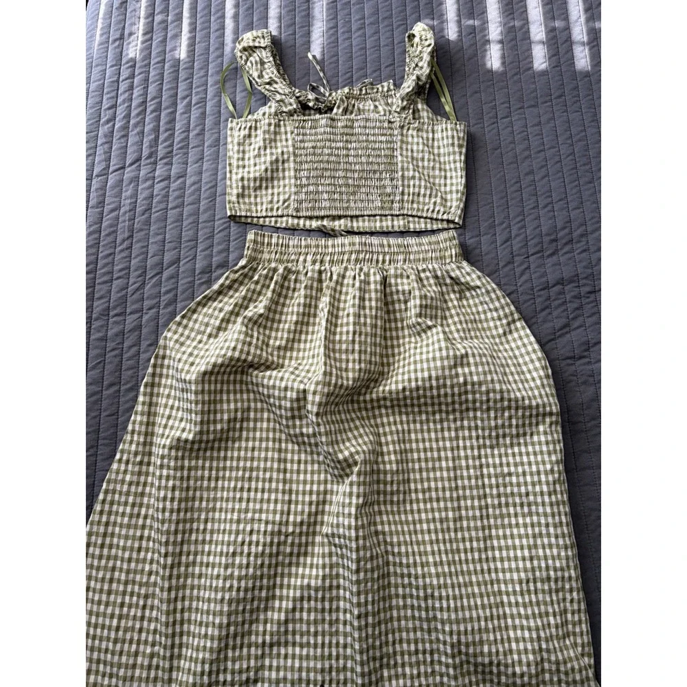 Olive Gingham A-Line Skirt Set - Women - Picture 7 of 7